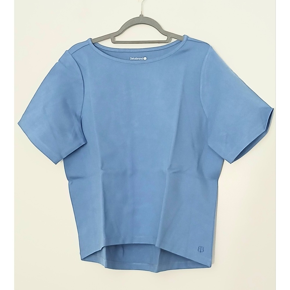 Betabrand Top Women's Size L Blue Boxy Short Sleeve Hi-Low Hem Pullover‎ NEW